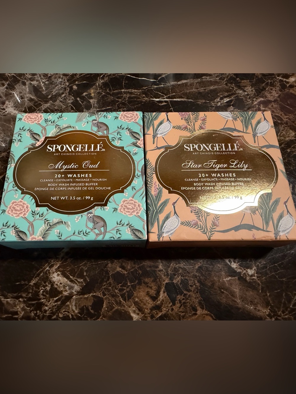 2 New Spongellé Mystic Oud & Star Tiger Lily Body Wash Infused Buffers